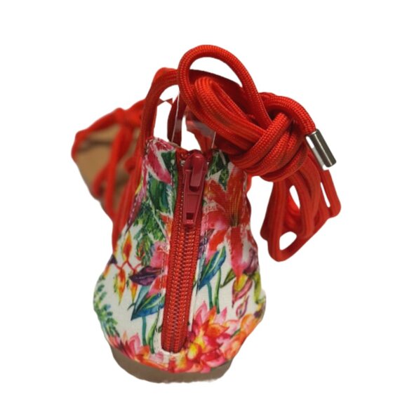 Qupid Lana-455 Blood Orange Strappy Wrap Around Open Toe Flat Sandal - Picture 2 of 4